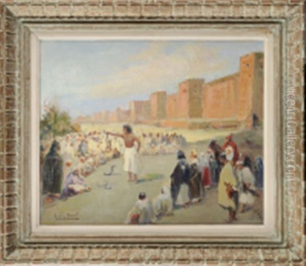 Devant Les Remparts De Fez, Le Dompteur De Serpent Oil Painting by Gaston Jules Louis Durel
