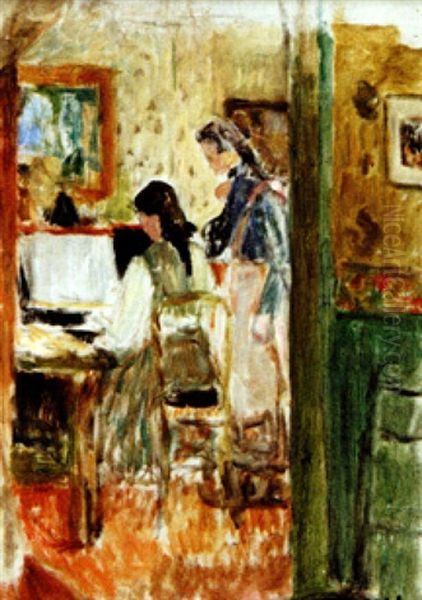 Interieur, Jeune Femme Au Piano Oil Painting by Eugene Antoine Durenne