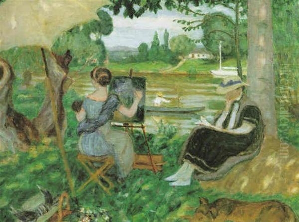 Au Board De L'eau Oil Painting by Eugene Antoine Durenne