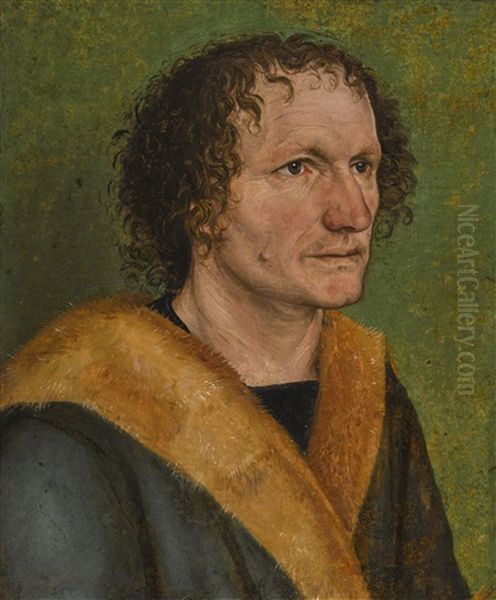 Portrait Of A Man Against A Green Background Oil Painting by Albrecht Durer