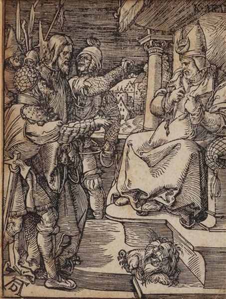 Christus Vor Kaiphas (from Kleine Holzschnittpassion) Oil Painting by Albrecht Durer