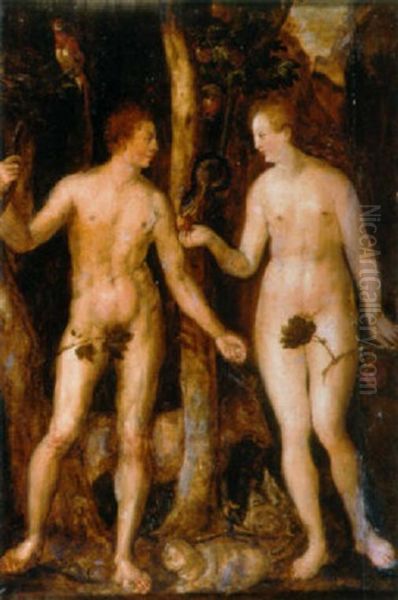 Adam And Eve Oil Painting by Albrecht Durer