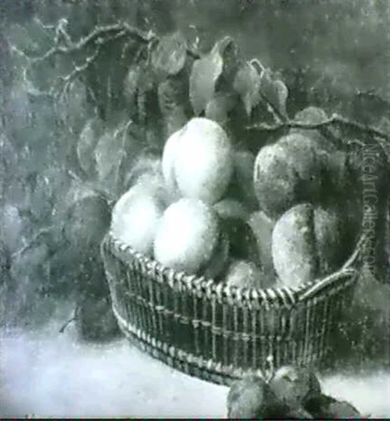 Corbeille De Peches, Et Branche De Pruiner (2) Oil Painting by Hortense M.G. Dury-Vasselon
