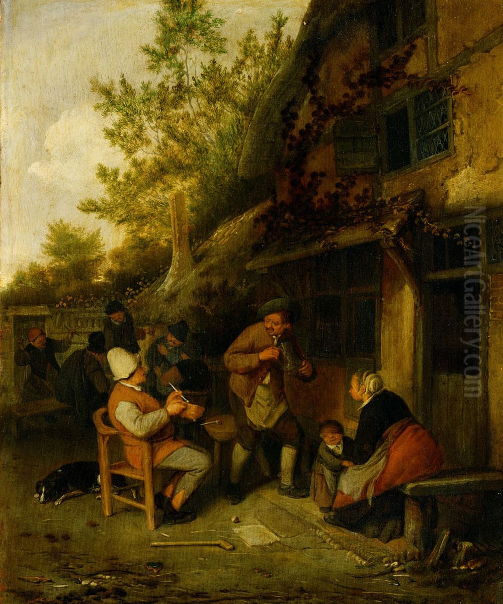 Bauern Vor Einem Wirtshaus Oil Painting by Cornelis Dusart
