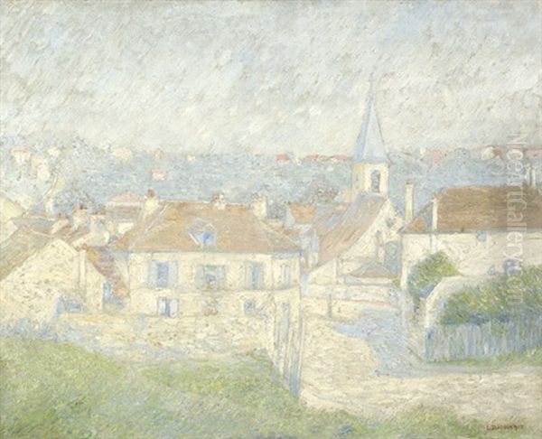 Sommerliche Ansicht Einer Hauserzeile, Im Hintergrund Eine Stadt Oil Painting by (Pierre) Leon Dusouchet