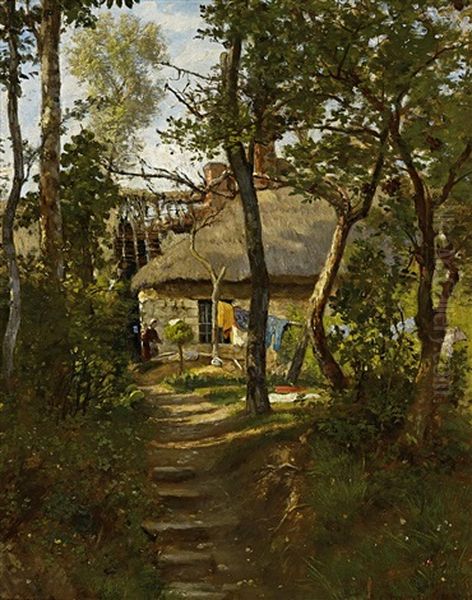 Chaumiere A Barbizon Oil Painting by Henri Joseph Constant Dutilleux