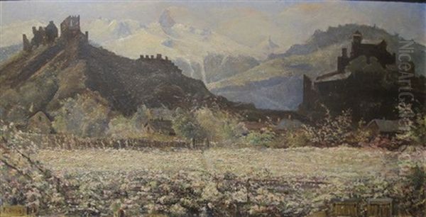 Vue De Valere Et Tourbillon Au Printemps Oil Painting by Francois Duval