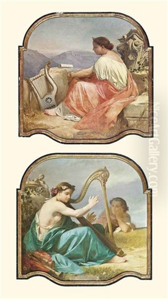 Allegories Of Music (pair) Oil Painting by Jules Alexandre Duval-Lecamus