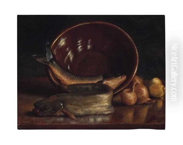 Still Life With Fish Oil Painting by Frank Duveneck