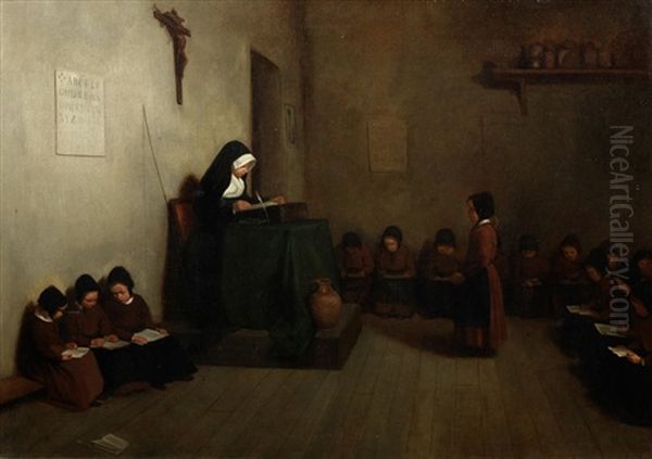 A Convent Classroom Oil Painting by Duverger, Theophile Emmanuel