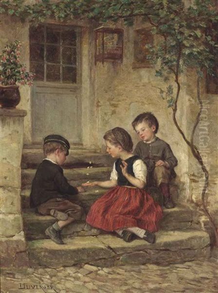 Playing Jacks Oil Painting by Duverger, Theophile Emmanuel