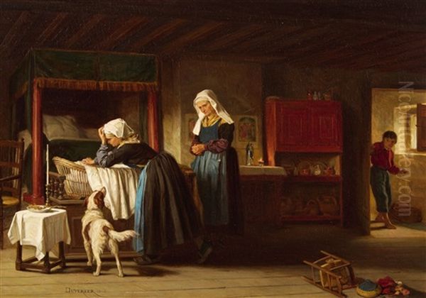 The Sick Child Oil Painting by Duverger, Theophile Emmanuel