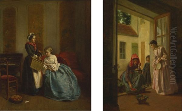The Present And The Fruit Vendor (2 Works) Oil Painting by Duverger, Theophile Emmanuel