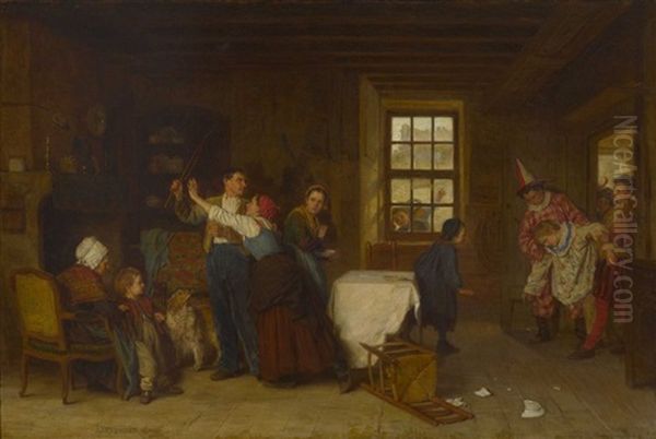 Die Ruckkehr Des Kleinen Harlekins Oil Painting by Duverger, Theophile Emmanuel