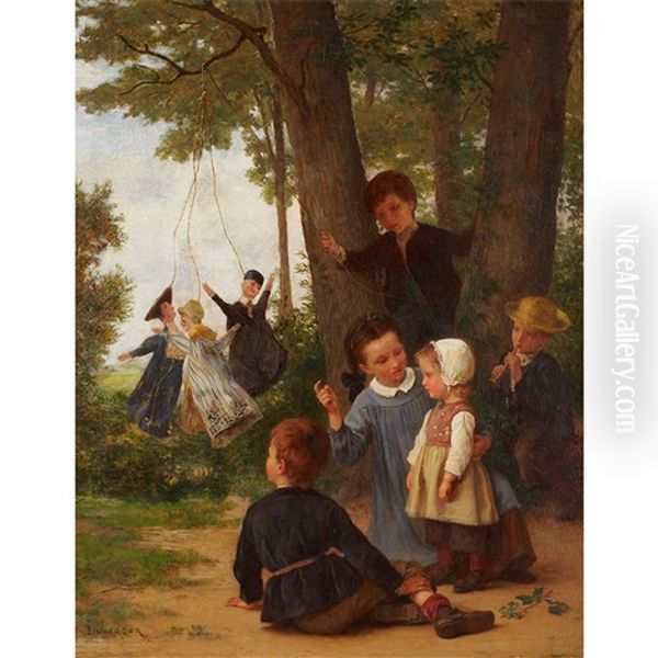 The Puppet Show (playmates) Oil Painting by Duverger, Theophile Emmanuel