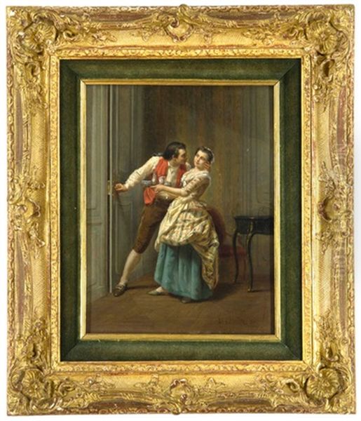 Versuchung - Flirt Mit Einer Dienerin Oil Painting by Duverger, Theophile Emmanuel