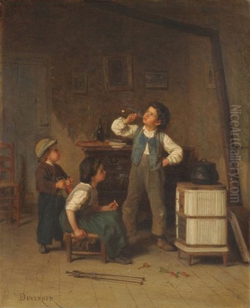 Verbotenes Rauchen Oil Painting by Duverger, Theophile Emmanuel