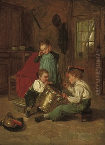 Beating The Drum Oil Painting by Duverger, Theophile Emmanuel