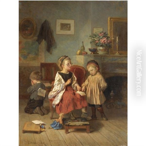 La Lecon Oil Painting by Duverger, Theophile Emmanuel