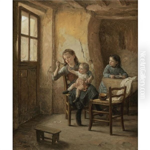 The Children's Meal Oil Painting by Duverger, Theophile Emmanuel