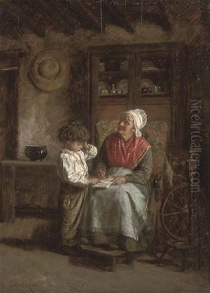 The Reading Lesson Oil Painting by Duverger, Theophile Emmanuel