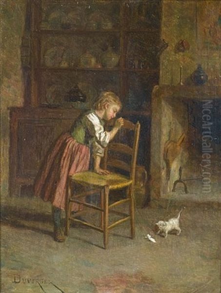 A New Friend Oil Painting by Duverger, Theophile Emmanuel
