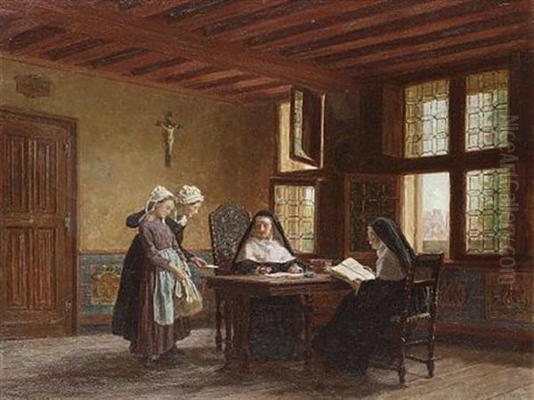 The Orphan's Introduction Oil Painting by Duverger, Theophile Emmanuel