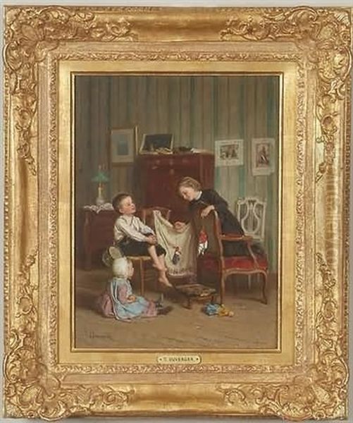 Children Playing With Puppets Oil Painting by Duverger, Theophile Emmanuel