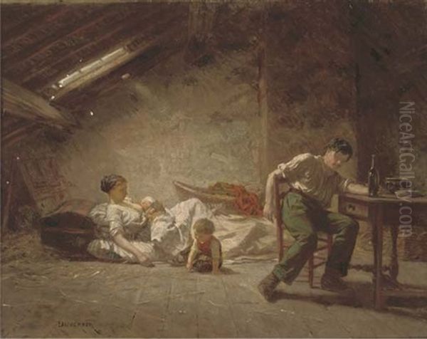 Hard Times Oil Painting by Duverger, Theophile Emmanuel