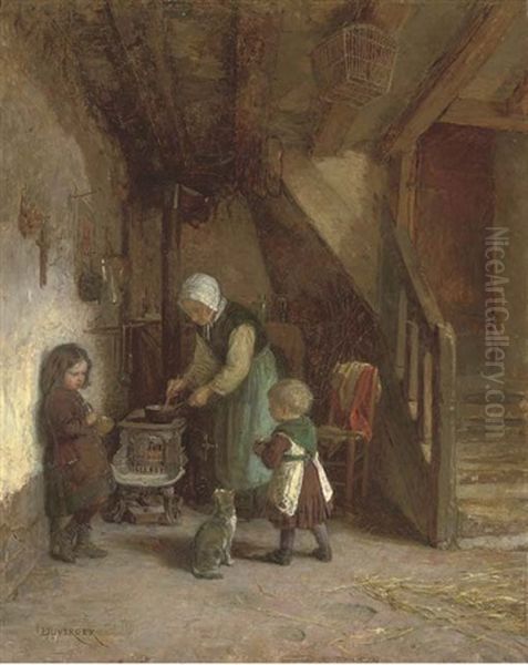Supper Time Oil Painting by Duverger, Theophile Emmanuel