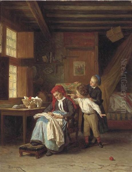 The Rude Awakening Oil Painting by Duverger, Theophile Emmanuel