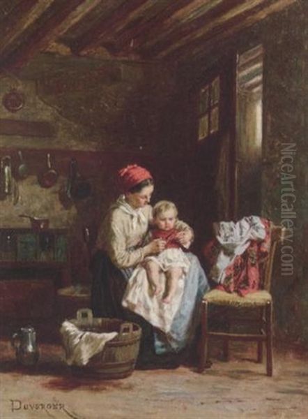 A Mother And Child At Home Oil Painting by Duverger, Theophile Emmanuel
