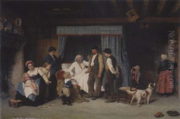 Familie Am Krankenbett Des Familienoberhauptes Oil Painting by Duverger, Theophile Emmanuel