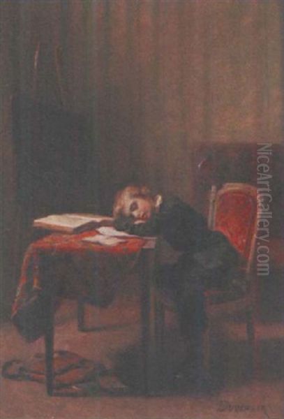 Ecolier Endormi Oil Painting by Duverger, Theophile Emmanuel