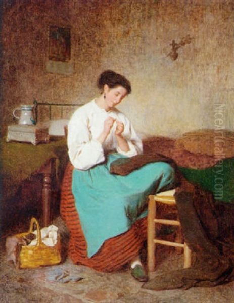 Threading The Needle Oil Painting by Duverger, Theophile Emmanuel