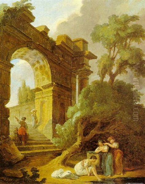 Lavanderas En Un Paisaje Con Ruinas Oil Painting by Duverger, Theophile Emmanuel