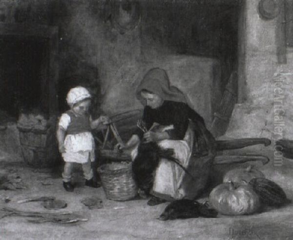 H_hnerrupfen Oil Painting by Duverger, Theophile Emmanuel