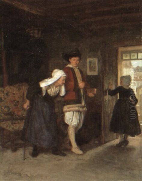 Der Aufbruch Zum Kirchgang Oil Painting by Duverger, Theophile Emmanuel