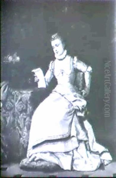 Young Lady Reading A Letter Oil Painting by Duverger, Theophile Emmanuel