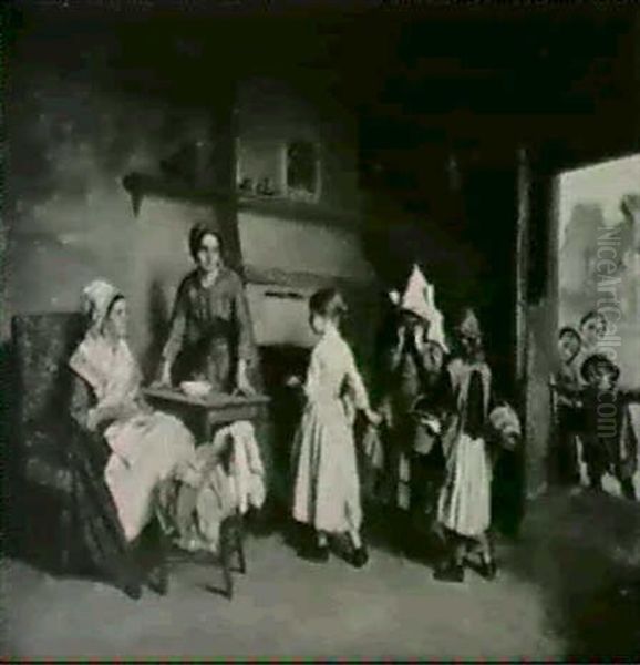 The Visit-party At Grandmother Oil Painting by Duverger, Theophile Emmanuel