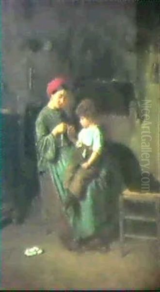 The Bandaged Finger Oil Painting by Duverger, Theophile Emmanuel