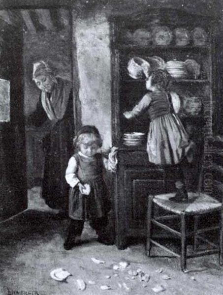 Getting Into Mischief Oil Painting by Duverger, Theophile Emmanuel