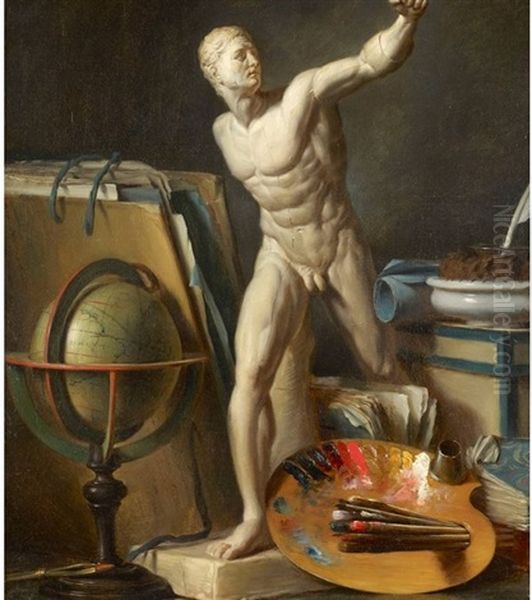 Nature Morte Aux Fruits Et Aux Livres Sur Un Entablement Oil Painting by Thomas Germain Joseph Duvivier