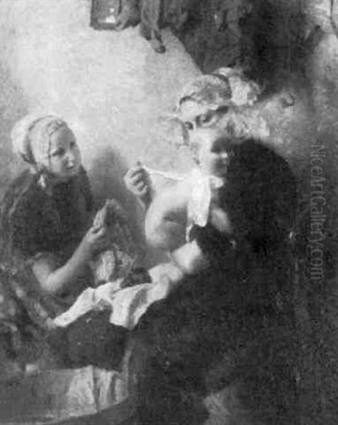 Das Frisch Gebadete Baby Oil Painting by Carl Duxa