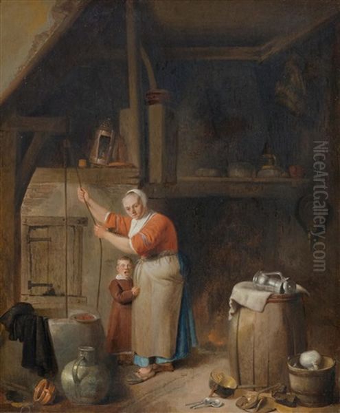 Kitchen Scene With A Maid And A Child Oil Painting by Pieter Jacobsz (called Colinchovius) Duyfhuysen