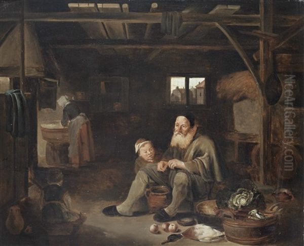 Peasants Cooking In A Barn Interior Oil Painting by Pieter Jacobsz (called Colinchovius) Duyfhuysen