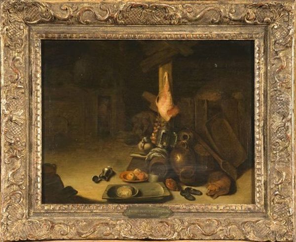 Nature Morte A La Viande Et Aux Fruits Dans La Grange Oil Painting by Pieter Jacobsz (called Colinchovius) Duyfhuysen
