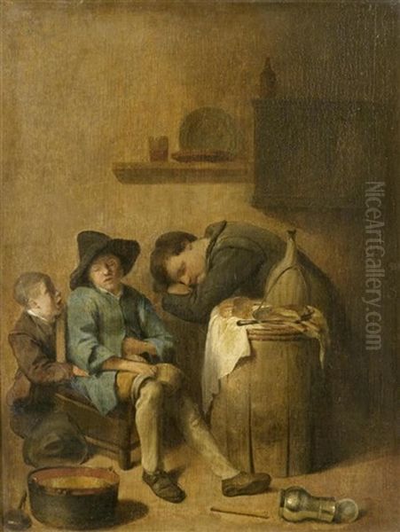 Interieur Mit Zwei Schlafenden Herren Oil Painting by Pieter Jacobsz (called Colinchovius) Duyfhuysen