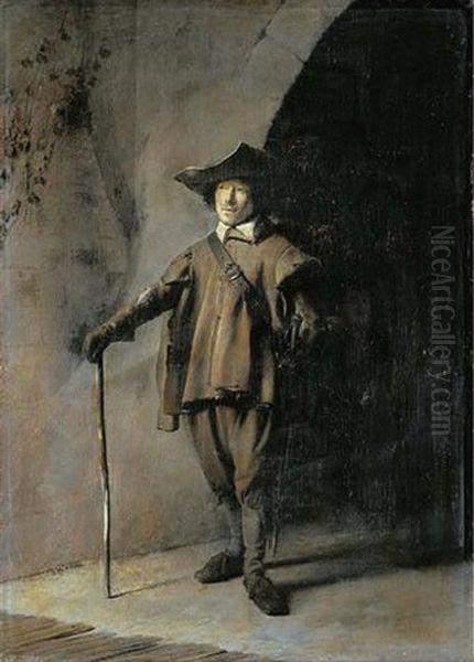 Portrait Of An Officer In A Doorway With His Attendant In The Shadows Oil Painting by Pieter Jacobsz (called Colinchovius) Duyfhuysen