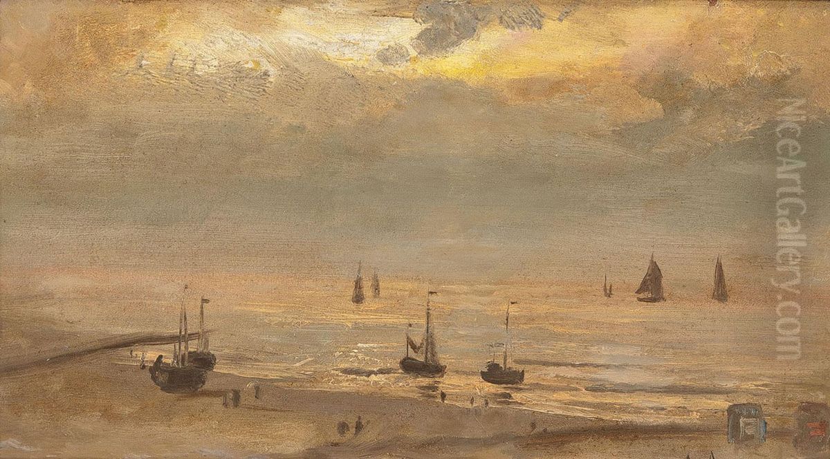 Kustenlandschaft Mit Segelbooten Oil Painting by Albert Arnz